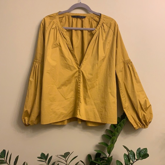 Zara Tops Zara Woman Yellow Forearm Puffsleeve Blouse Poshmark